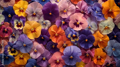 top view of bouquet arranged of pansy flowers, beuty spring nature photo