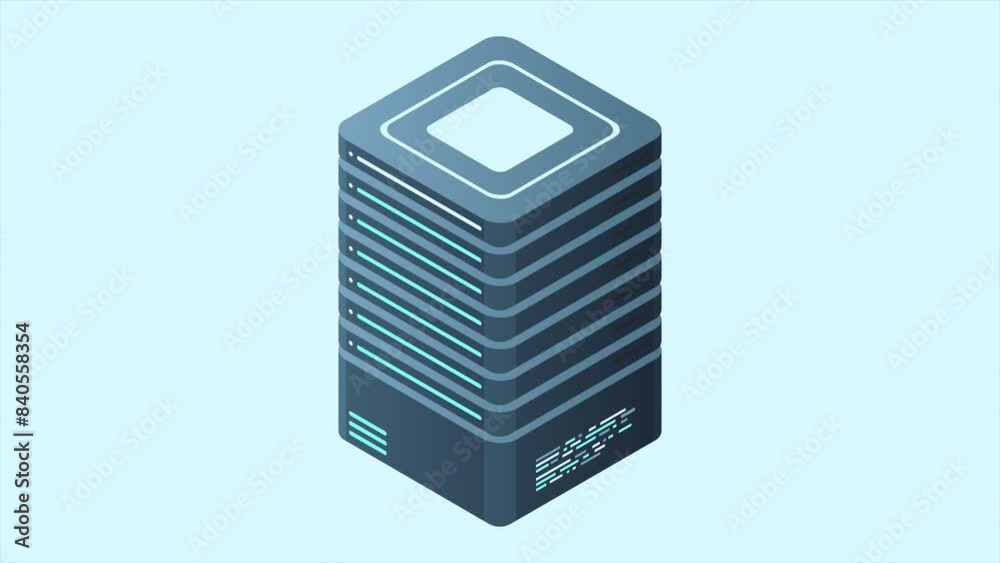 Isometric server animation. Network server room. 3D computer equipment. Storage database. Isometric technology. 4K video animated in isometric style Isometric server animation. Network server room. 3D computer equipment. Storage database. Isometric technology. 4K video animated in isometric style