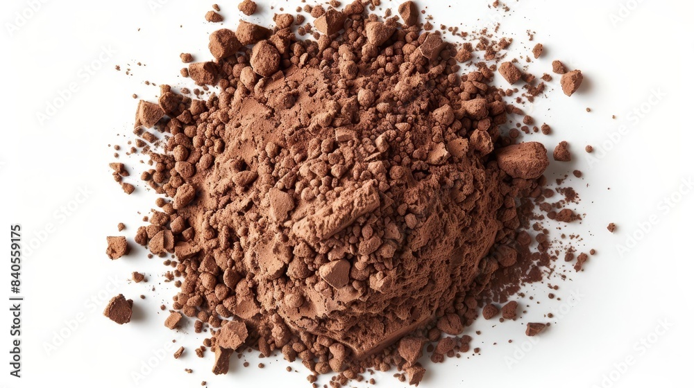 mound of organic cocoa powder isolated on white top view food photography mound of organic cocoa powder isolated on white top view food photography
