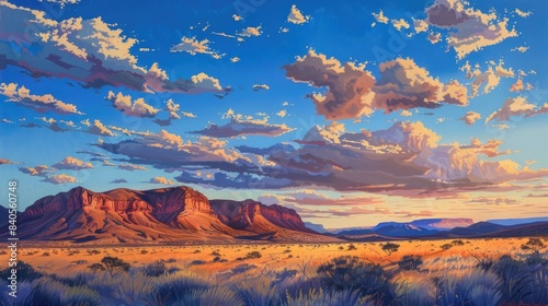 Australian Landscape. Majestic Desert Mountains under Blue Autumn Sky photo