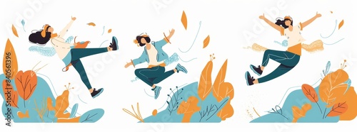 A person falling from the sky. Flat style. Hand drawn modern illustration. Falling cartoon characters. Demonstration of failure, ill fortune, and bad luck. Isolated design elements. photo