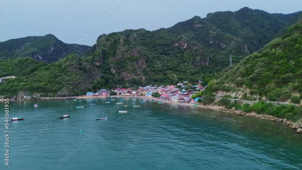aerial view of beach scene with mountains aerial view of beach scene with mountains