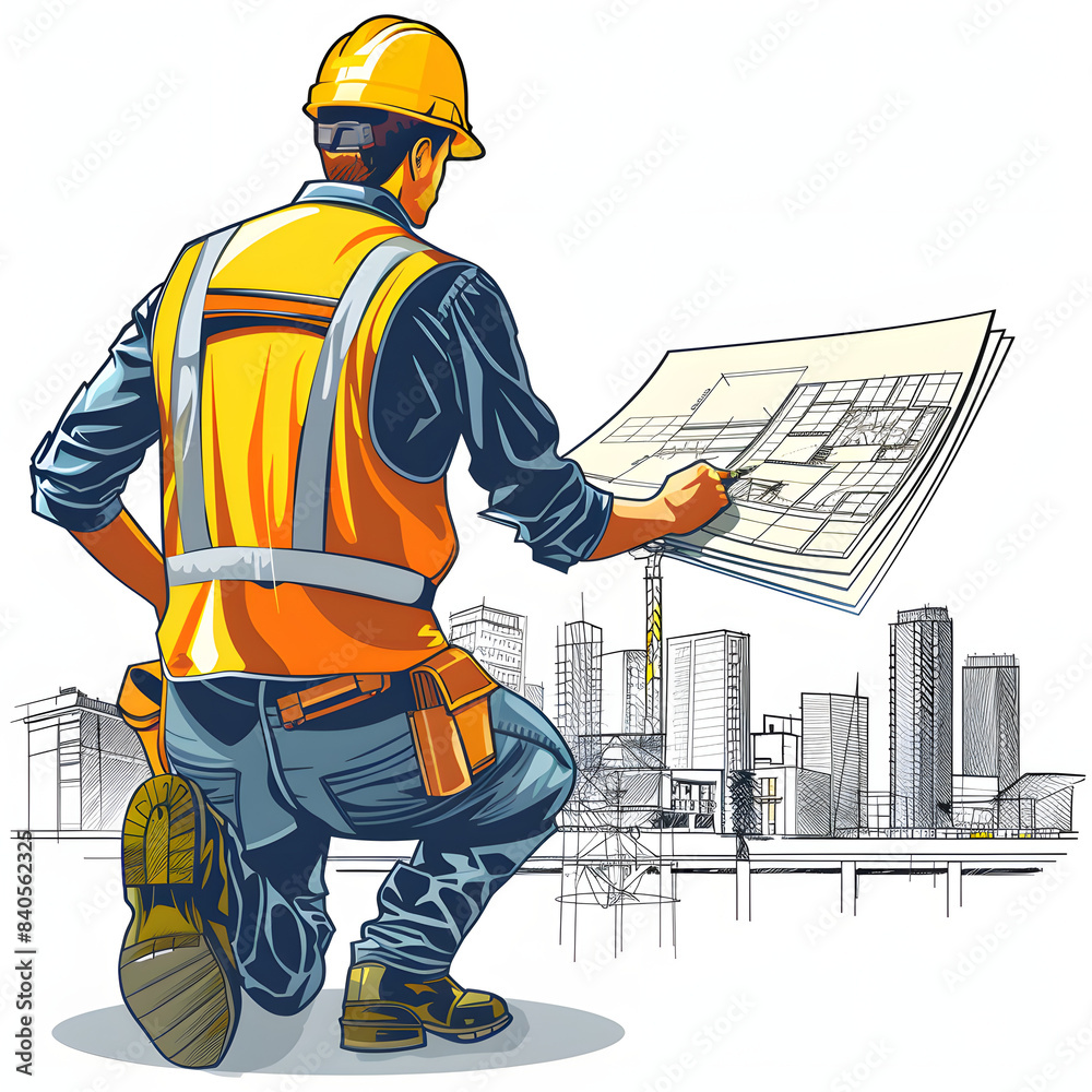 civil engineer drawing architecture plan isolated on white background ...