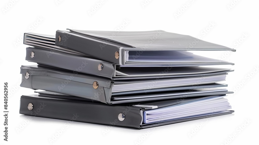 office organization stack of blank grey folders and binders on white isolated photo office organization stack of blank grey folders and binders on white isolated photo