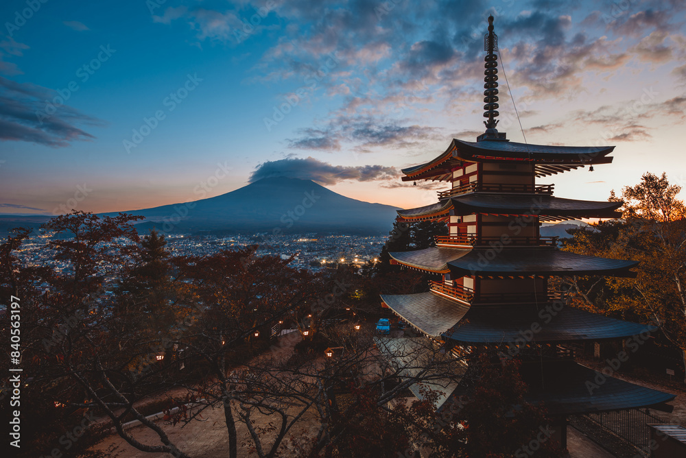 Chureito pagoda at Fuji mountain. Beautiful japanese landmarks and landscapes Chureito pagoda at Fuji mountain. Beautiful japanese landmarks and landscapes