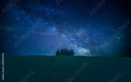 Beautiful tuscan landscape with the cypress wood photo