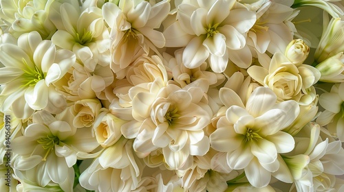 tuberose flowers, top up view of white flowers bouquet