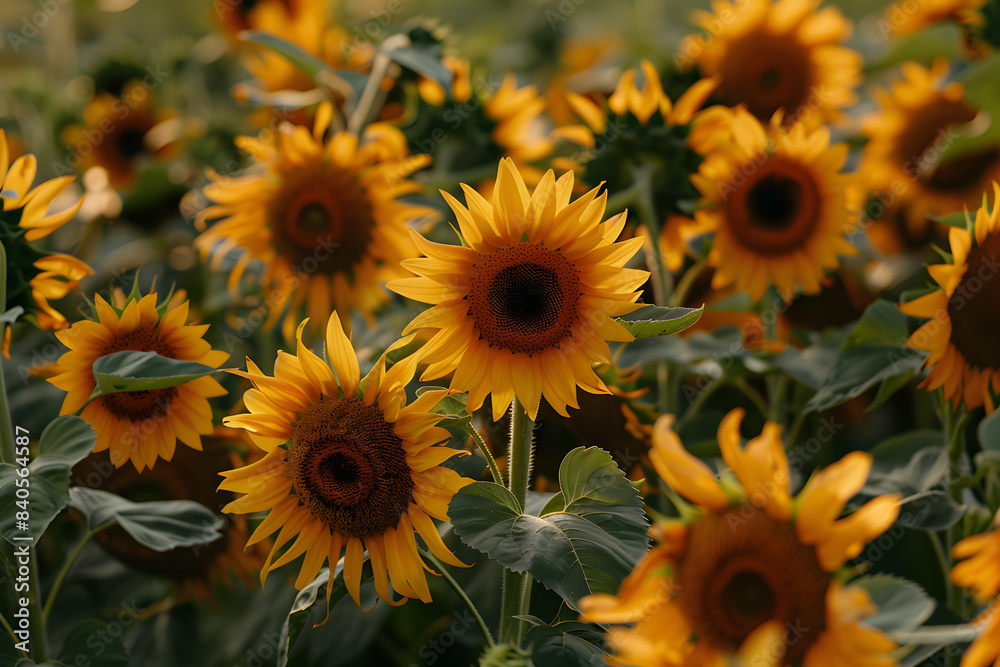 A vibrant field of sunflowers at golden hour, their faces turned towards the setting sun, capturing the essence of summer and natural beauty A vibrant field of sunflowers at golden hour, their faces turned towards the setting sun, capturing the essence of summer and natural beauty
