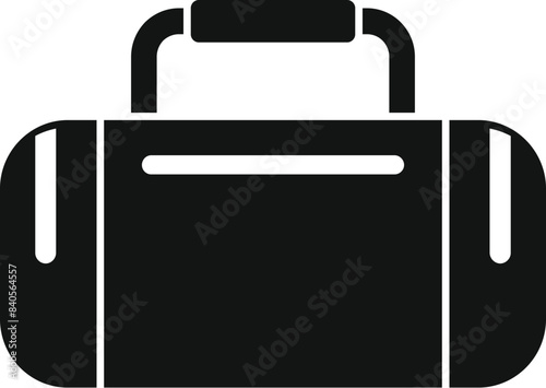 Minimalist black gym bag icon with zipper and handle. Isolated on white background. Vector illustration of trendy and modern sport accessory for fitness and travel