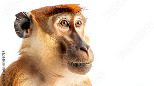 proboscis monkey - nasalis larvatus, beautiful unique primate with large nose endemic to mangrove forests of the southeast asian island of borneo isolated on white background, simple style, png photo