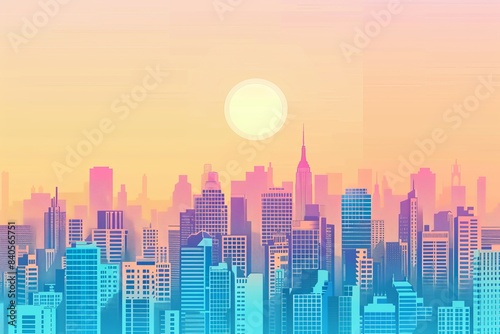 Anime city skyline flat design  top view  minimalist theme  3D render  Triadic Color Scheme