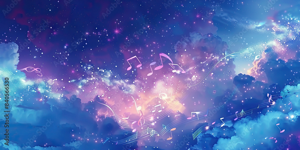 Dreamy Melodies: Music Notes in a Dreamlike Setting with Clouds, Stars, and Dream Elements Dreamy Melodies: Music Notes in a Dreamlike Setting with Clouds, Stars, and Dream Elements