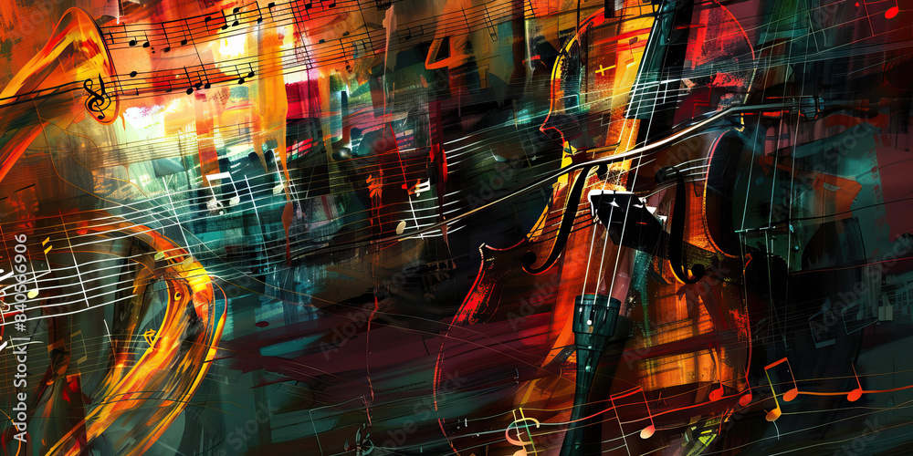 Eclectic Jazz Fusion: Music Notes on a Background with Jazz Instruments and Fusion Artwork Eclectic Jazz Fusion: Music Notes on a Background with Jazz Instruments and Fusion Artwork