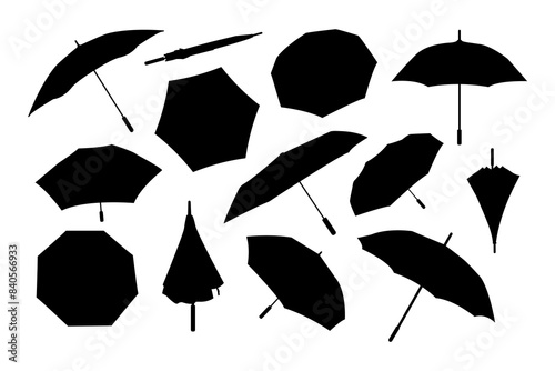 Collection of umbrella silhouette templates. Editable vector illustration in EPS.10