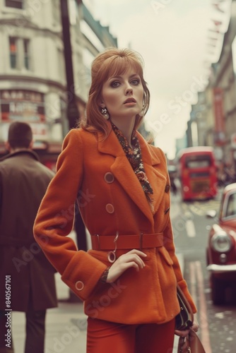 A stylish 1960s mod fashion photoshoot on a busy London street photo