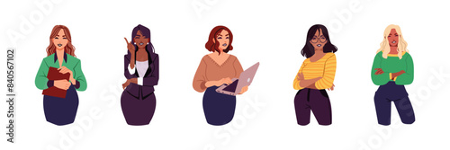  Business woman set.  Businesswoman flat style. Office worker icon. Vector illustration