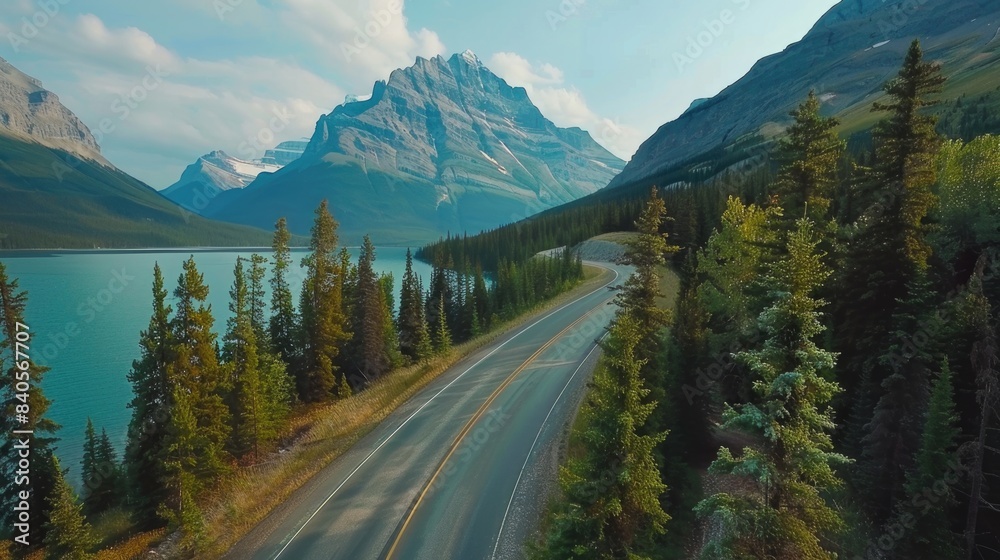 Mountain Highway. Stunning Road Trip with Majestic Mountain Views at Bow Lake Mountain Highway. Stunning Road Trip with Majestic Mountain Views at Bow Lake