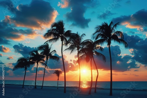 Sunny Palm Trees at Miami Beach South Beach Florida Sunset