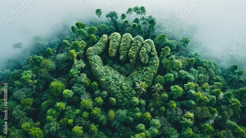 Aerial view of human hand-shaped forest photo