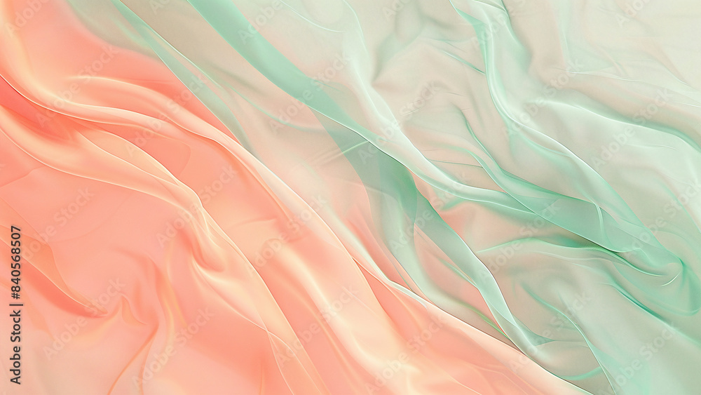 Serene Swirls of Pastel Elegance: A Coral and Mint Abstract
