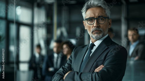 Geschäftsmann mit grauen Haaren und Brille im Office