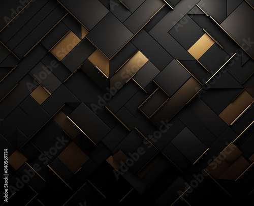 black and gold 3D geomatric steel background. Modern wallpaper, classic style, GenerativeAI