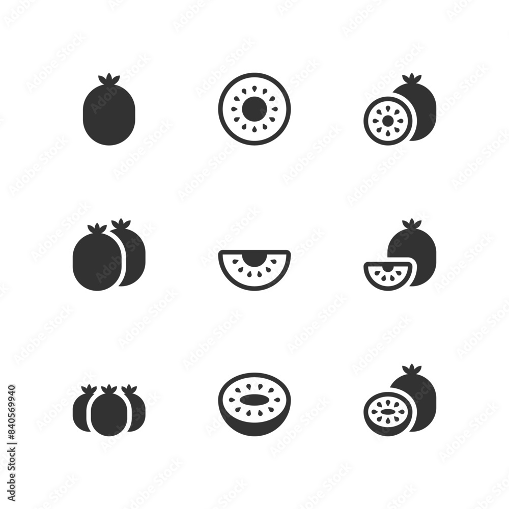 Fototapeta premium Kiwi Icon Set. Vector Illustration.