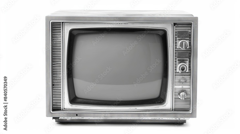 retro silver tv isolated on white background blank screen for text vintage technology concept