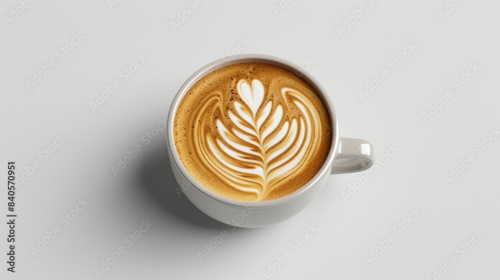 A delicious latte with a beautiful foam design on top. A delicious latte with a beautiful foam design on top.
