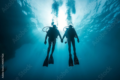 Wallpaper Mural Young couple scuba diving in the sea Torontodigital.ca