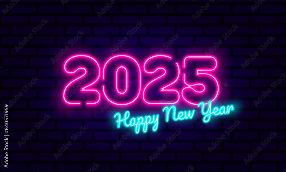 2025 happy new year. Glowing text in modern trending neon style. Vector illustration 2025 happy new year. Glowing text in modern trending neon style. Vector illustration