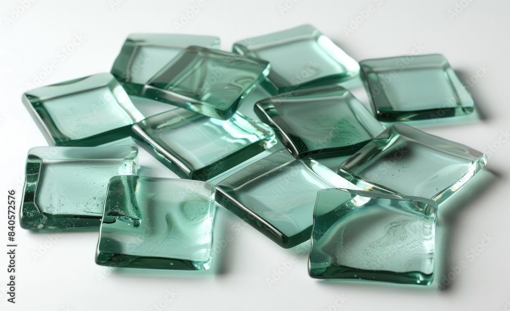 A pile of square glass tiles. A pile of square glass tiles.