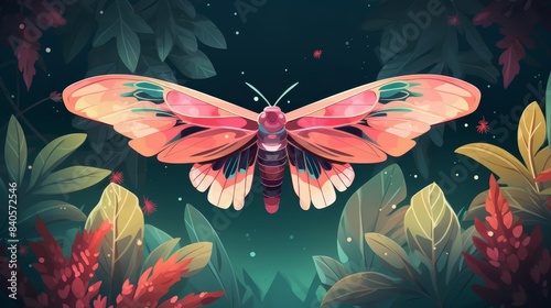 Moth pheromones flat design front view attraction cartoon drawing Analogous Color Scheme photo