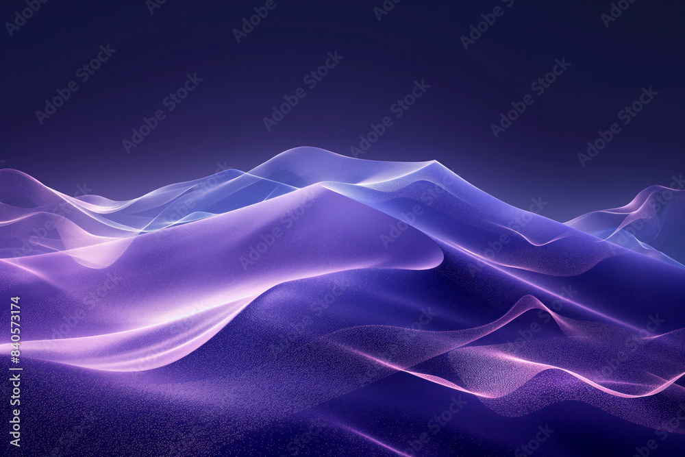 Colorful, flowing transparent silk desert waves against a dark blue background. Generative AI
