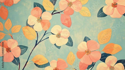 retro-themed background with vintage patterns and pastel colors. photo
