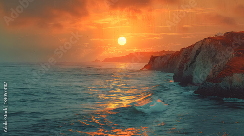 magnifique coucher du soleil en bretagne - france isolated on white background  vintage  png