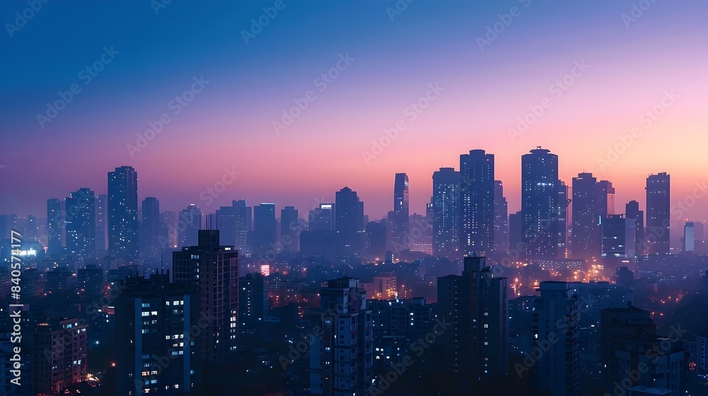 Mesmerizing Cityscape Transitioning from Day to Night with Illuminated Skyline and Colorful Sky Mesmerizing Cityscape Transitioning from Day to Night with Illuminated Skyline and Colorful Sky