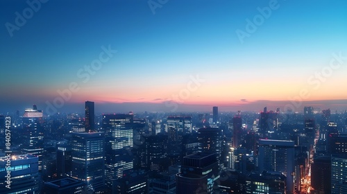 Panoramic Cityscape Transitioning from Day to Night with Illuminated Skyline and Changing Sky