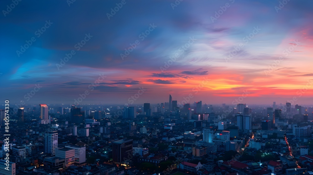 Obraz premium Captivating City Skyline at Dusk,Seamless Transition from Day to Night