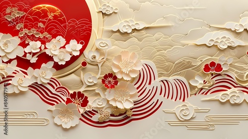 Red and gold traditional flower pattern texture poster background