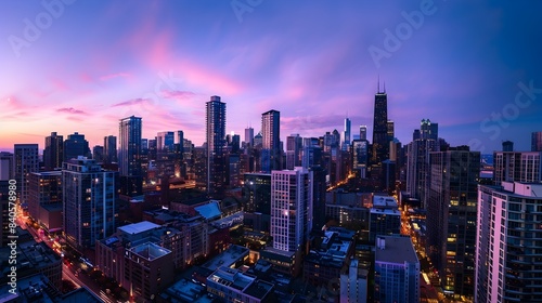 Captivating Cityscape at Dusk as Daytime Fades to Nighttime Illumination