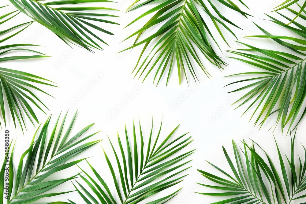 Minimalist design of palm leaf pattern on white background, vibrant and elegant Ideal for modern and tropical themes