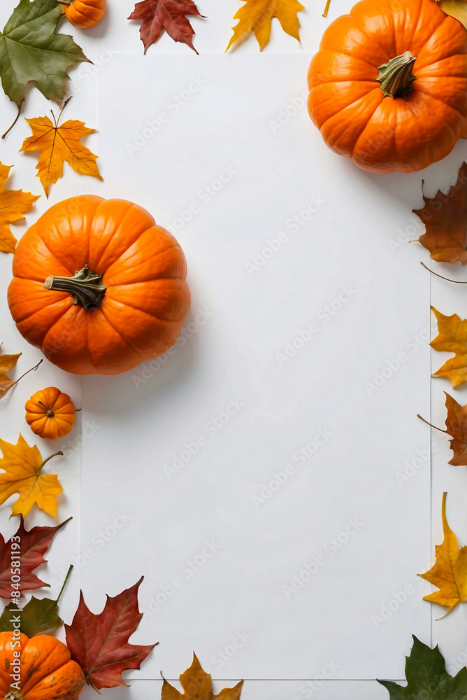 autumn background with pumpkin and leaves mock-up composition with a light surface and an orange pumpkin and fall foliage backdrop for fall. autumn background with pumpkin and leaves mock-up composition with a light surface and an orange pumpkin and fall foliage backdrop for fall.