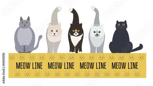 Cartoon cute cats with meow line