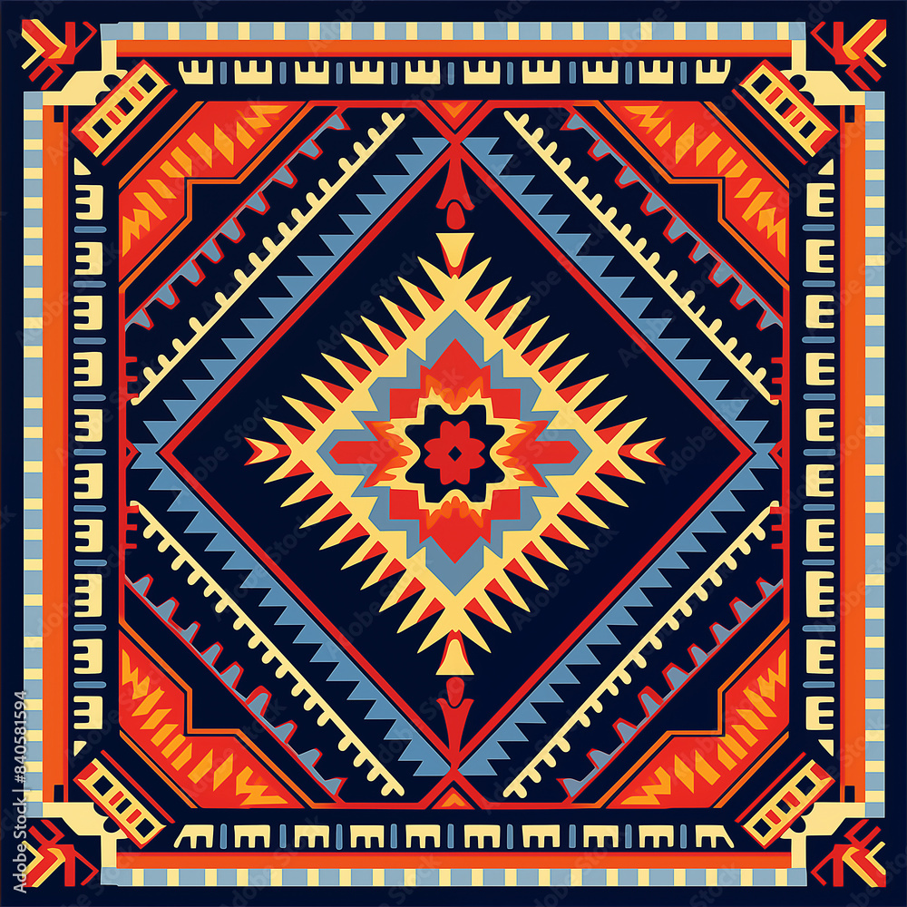 print design in the style of ethnic carpet patterns, Aztec art and African textile designs print design in the style of ethnic carpet patterns, Aztec art and African textile designs