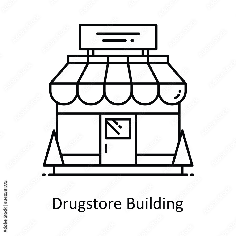 Drugstore Building vector outline icon style illustration. Symbol on White background EPS 10 File Drugstore Building vector outline icon style illustration. Symbol on White background EPS 10 File