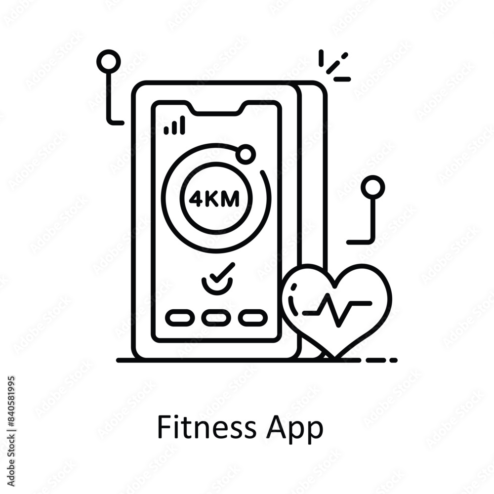 Fitness App vector outline icon style illustration. Symbol on White background EPS 10 File Fitness App vector outline icon style illustration. Symbol on White background EPS 10 File