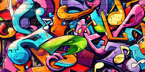 Wallpaper Mural Urban Street Beats: Graffiti Wall Covered in Vibrant Music Notes and Hip-Hop Elements Torontodigital.ca