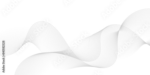 Gray and white abstract background with flowing particles. Digital future technology concept. Abstract white paper wave background and abstract gradient and white wave curve lines.	