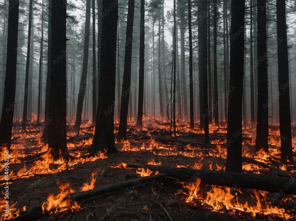 Obraz premium forest fire in the forest